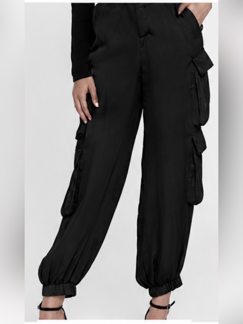 English Factory Parachute Cargo Pants Black Jogger Pants With Flap Pockets M